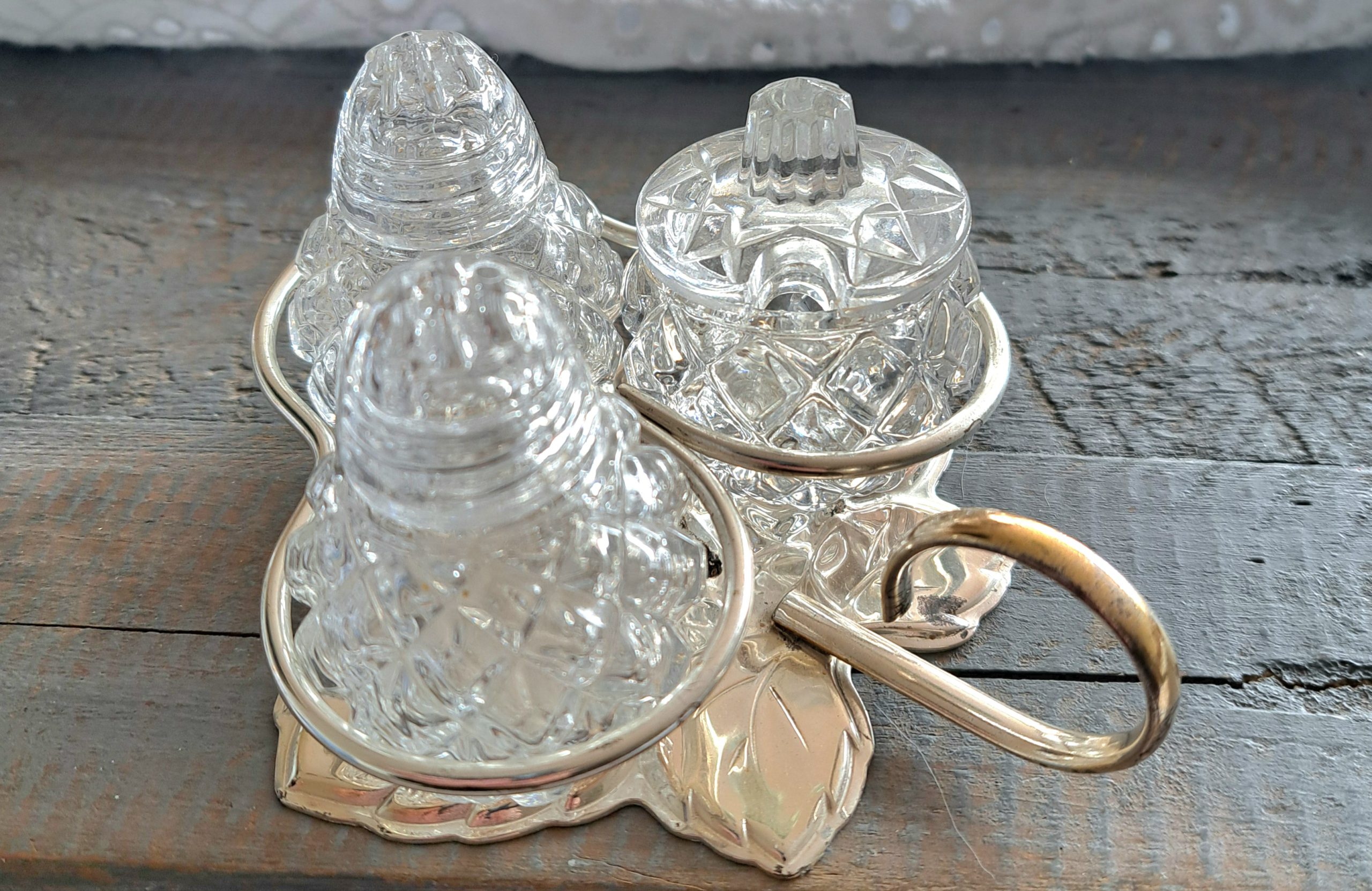 Vintage peper, zout en mosterd setje